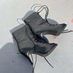 Black Lace-Up High Heel Boots
